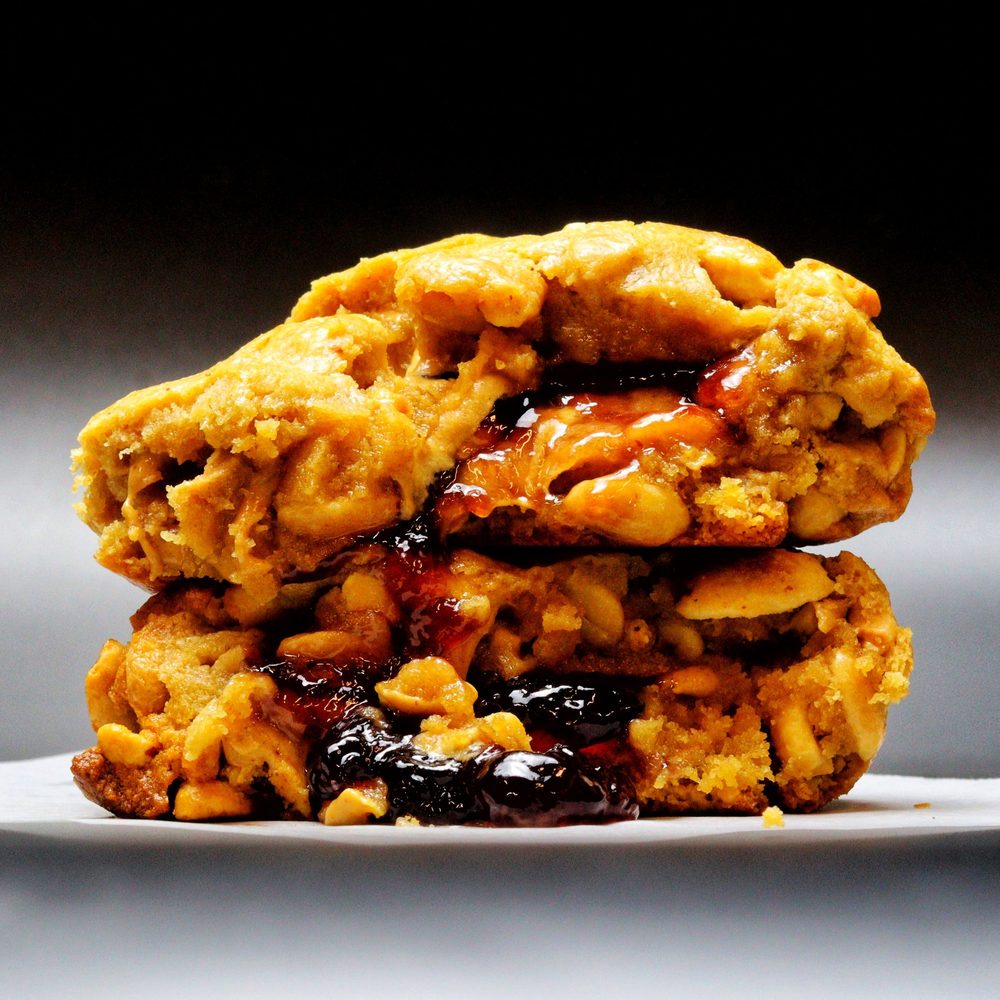Hard to Read peanut butter cookie with a grape jelly center