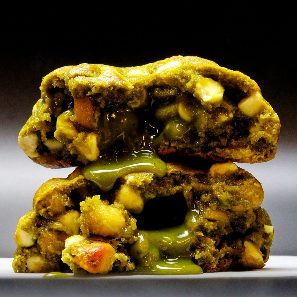 Wallflower matcha cookie with a matcha white chocolate center